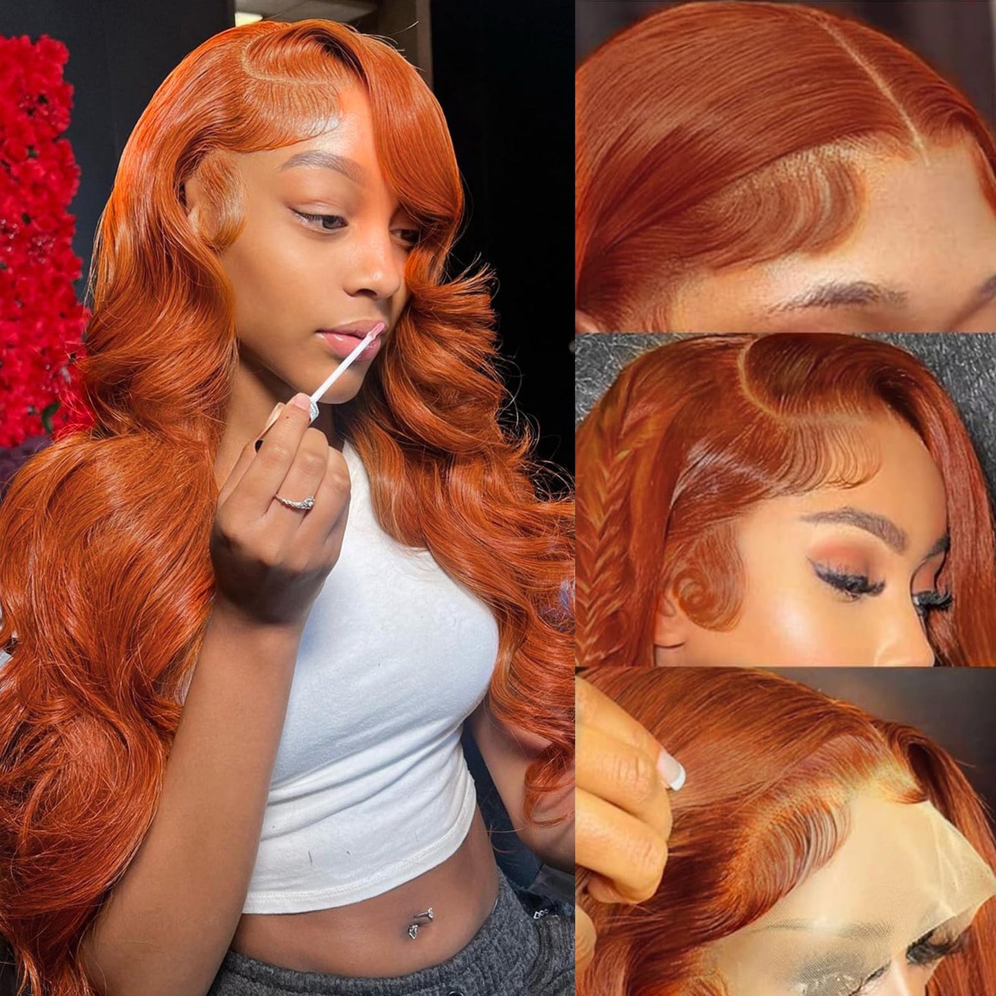 30 Inch Reddish Brown Lace Front Wigs Human Hair 200 Density 13x6 Body Wave HD Lace Frontal Wigs Human Hair Auburn Colored Lace Front Wigs Human Hair Pre Plucked with Baby Hair for Women