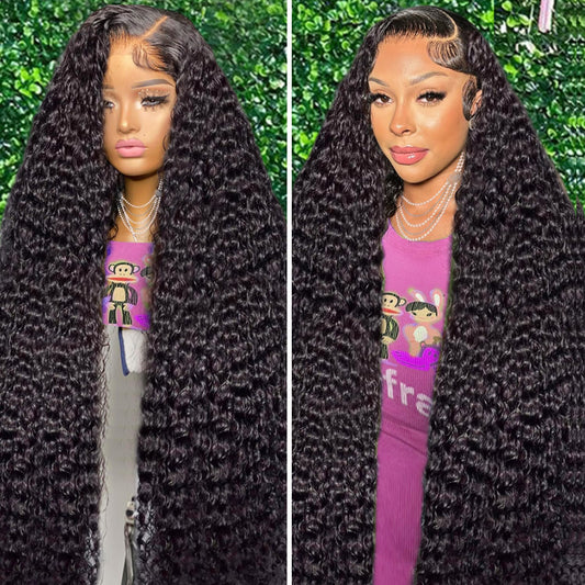 PERISMODA 13x6 Full Lace Frontal Wig Water Wave Lace Front Wigs Human Hair Deep Curly Wave Transparent Lace Frontal Wigs Human Hair 12A Wet and Wavy Wig Pre Plucked Bleached Knots 26 Inch