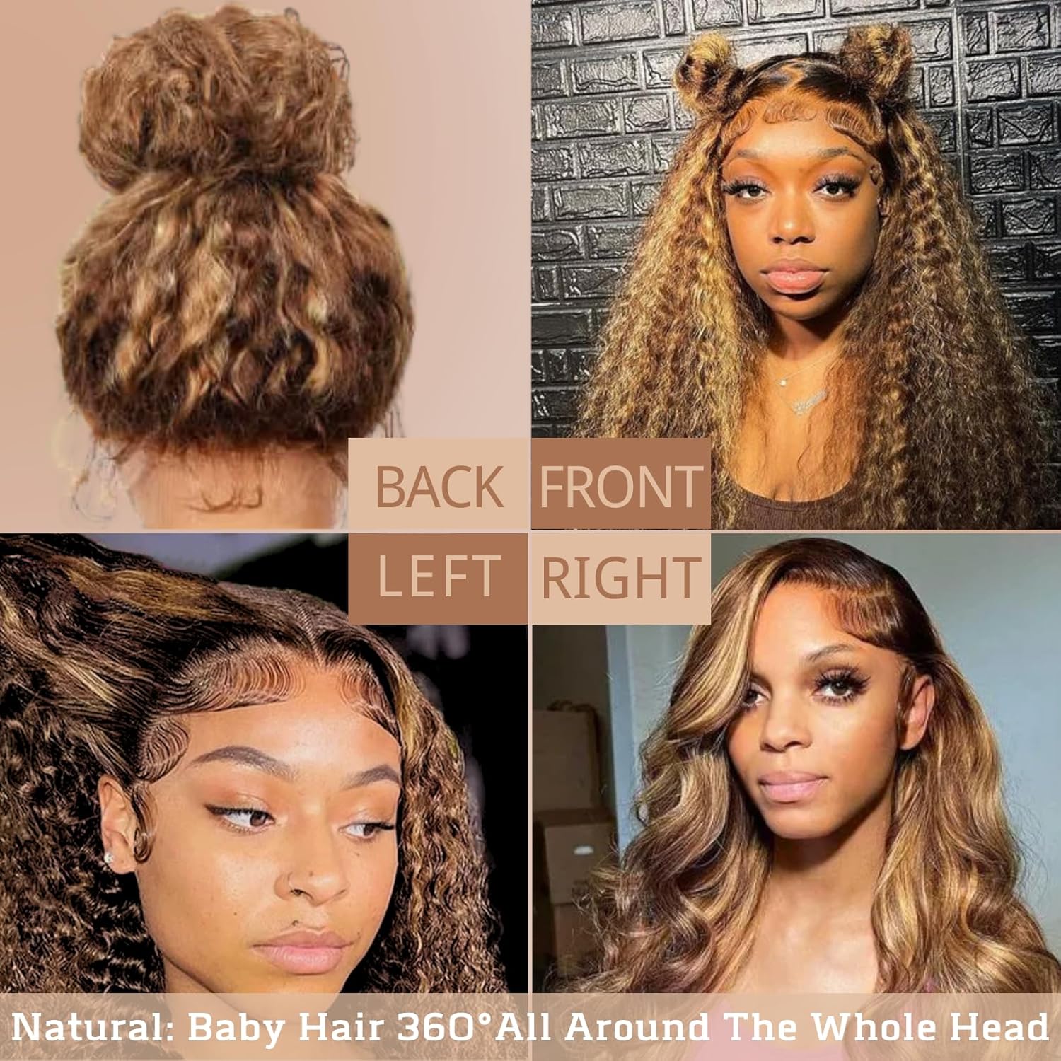 360 Deep Wave Lace Front Wigs Human Hair Pre Plucked 180% Density 26 IN, Highlight Ombre Honey Blonde Brown Full 360 HD Lace Frontal Wigs, 4/27 Colored 10A Soft Shinny Thick Brazilian Hair