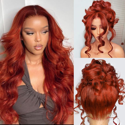360 Reddish Brown Lace Front Wigs Human Hair Pre Plucked Auburn Red 360 HD Transparent Lace Frontal Wig 180 Density Colored Wigs Human Hair Ginger Body Wave Wig for Women 24Inch