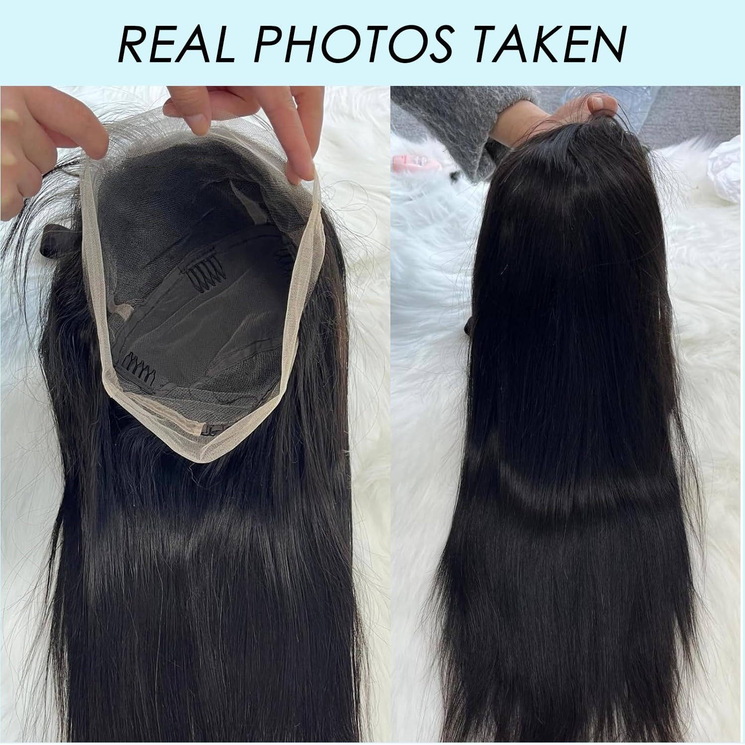 Straight Real Full Lace Human Hair Wigs HD Transparent Lace 180 Density, 12A Part Anywhere Glueless Full Lace Wig Pre Plucked 100% Virgin Hair Breathable Full Scalp Wig For Black Women 10 IN