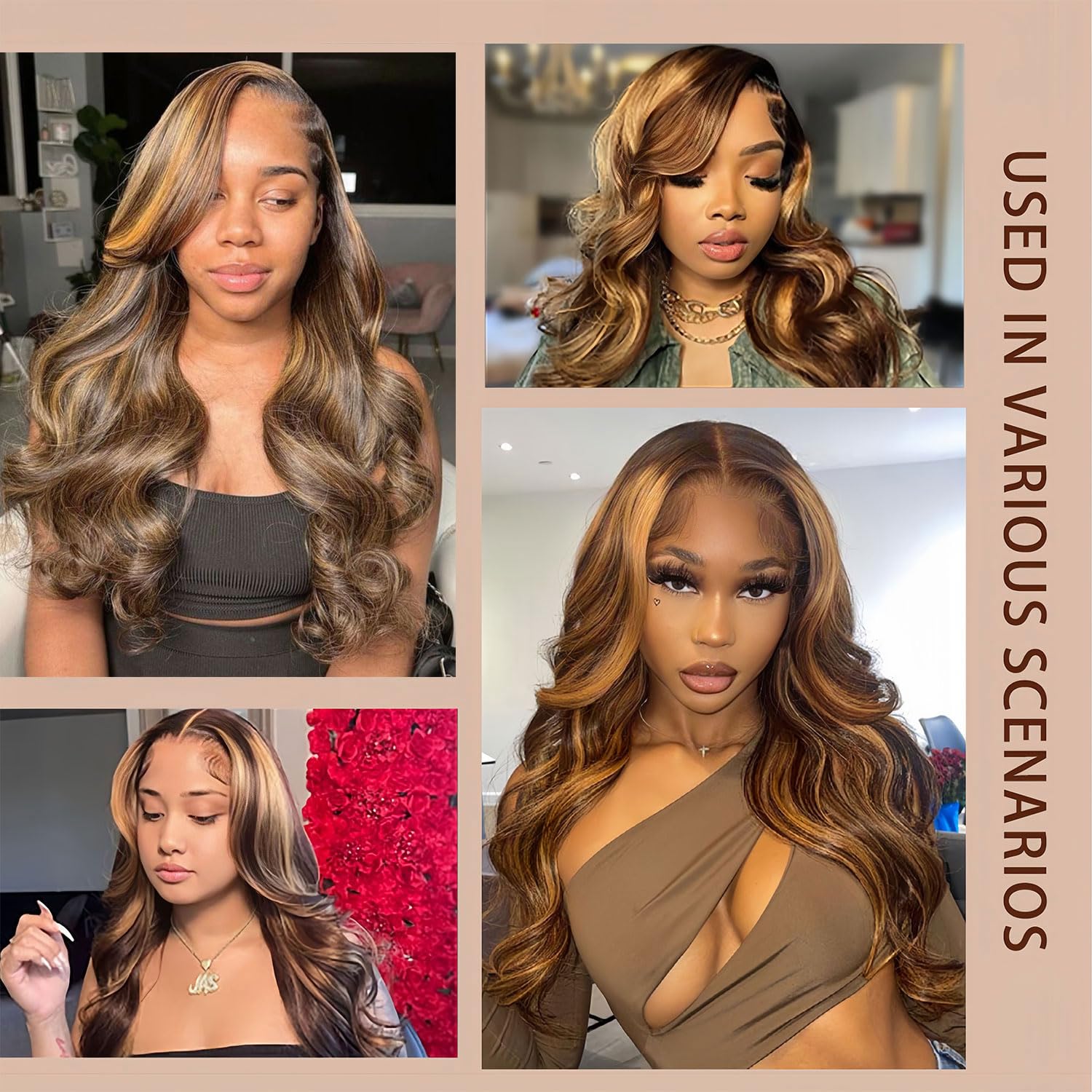 Real Human Hair Wig 30 Inch Ombre 13x6 Lace Front Wig Human Hair 210% Density 4/27 Highlight Wigs Honey Blonde Body Wave Lace Front Wig Pre Plucked HD Frontal Wig Glueless Wigs
