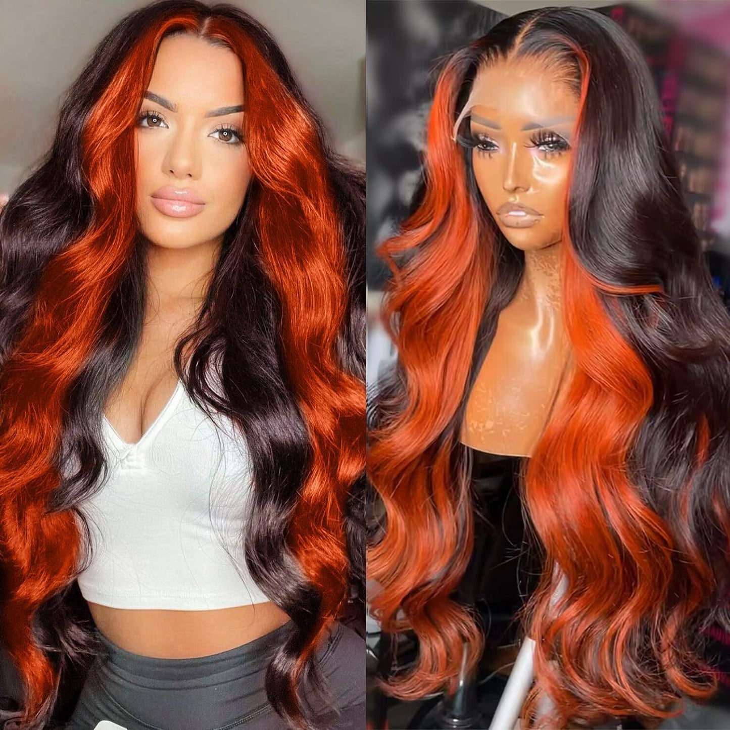 200 Density 13x6 Reddish Brown Lace Front Wigs Human Hair Pre Plucked 13x6 HD Transparent Body Wave Lace Front Wigs With Baby Hair Ginger #33 Colored Human Hair Wig For Women (22 Inch)