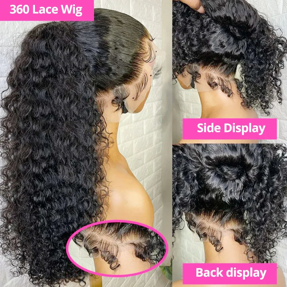 250 Density Deep Wave 360 Full HD Lace Front Human Hair Wig Pre Plucked Water Wave 13x6 Lace Frontal Glueless Wig Natural Black