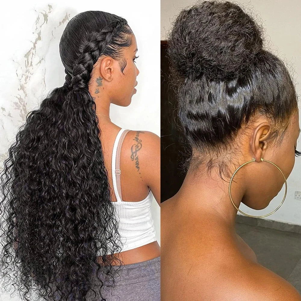 250 Density Deep Wave 360 Full HD Lace Front Human Hair Wig Pre Plucked Water Wave 13x6 Lace Frontal Glueless Wig Natural Black