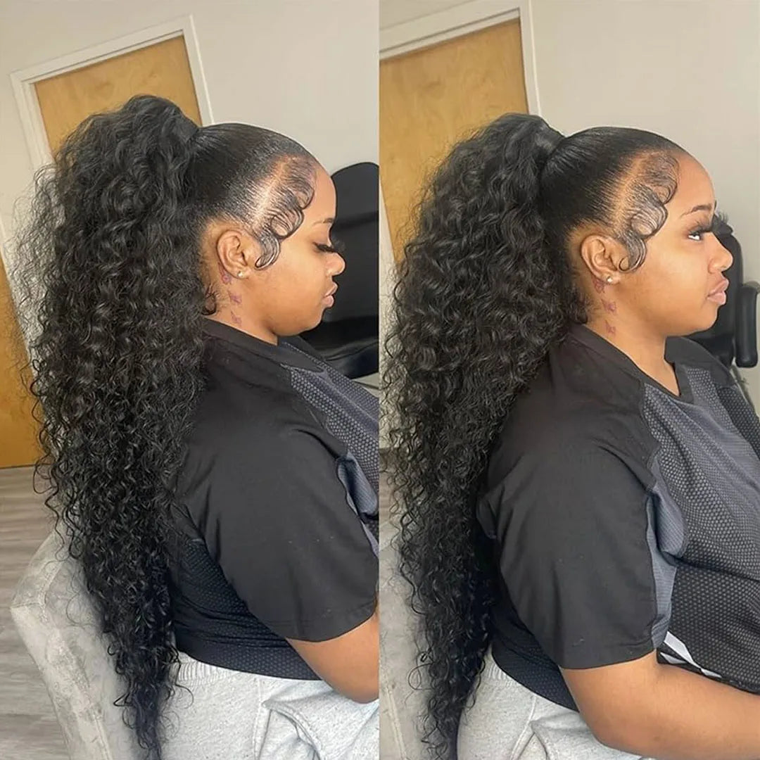 250 Density Deep Wave 360 Full HD Lace Front Human Hair Wig Pre Plucked Water Wave 13x6 Lace Frontal Glueless Wig Natural Black