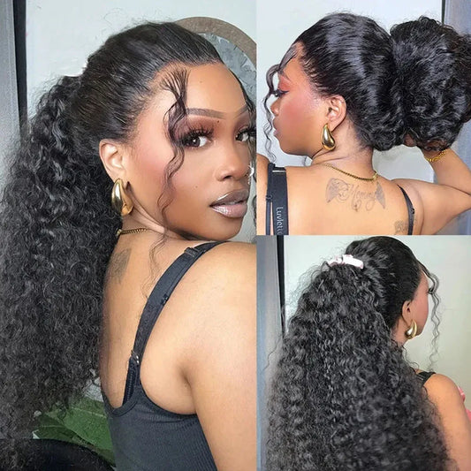 250 Density Deep Wave 360 Full HD Lace Front Human Hair Wig Pre Plucked Water Wave 13x6 Lace Frontal Glueless Wig Natural Black