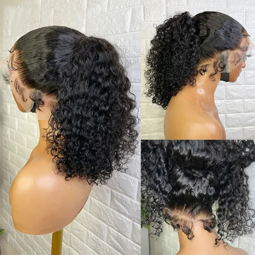 250 Density Deep Wave 360 Full HD Lace Front Human Hair Wig Pre Plucked Water Wave 13x6 Lace Frontal Glueless Wig Natural Black