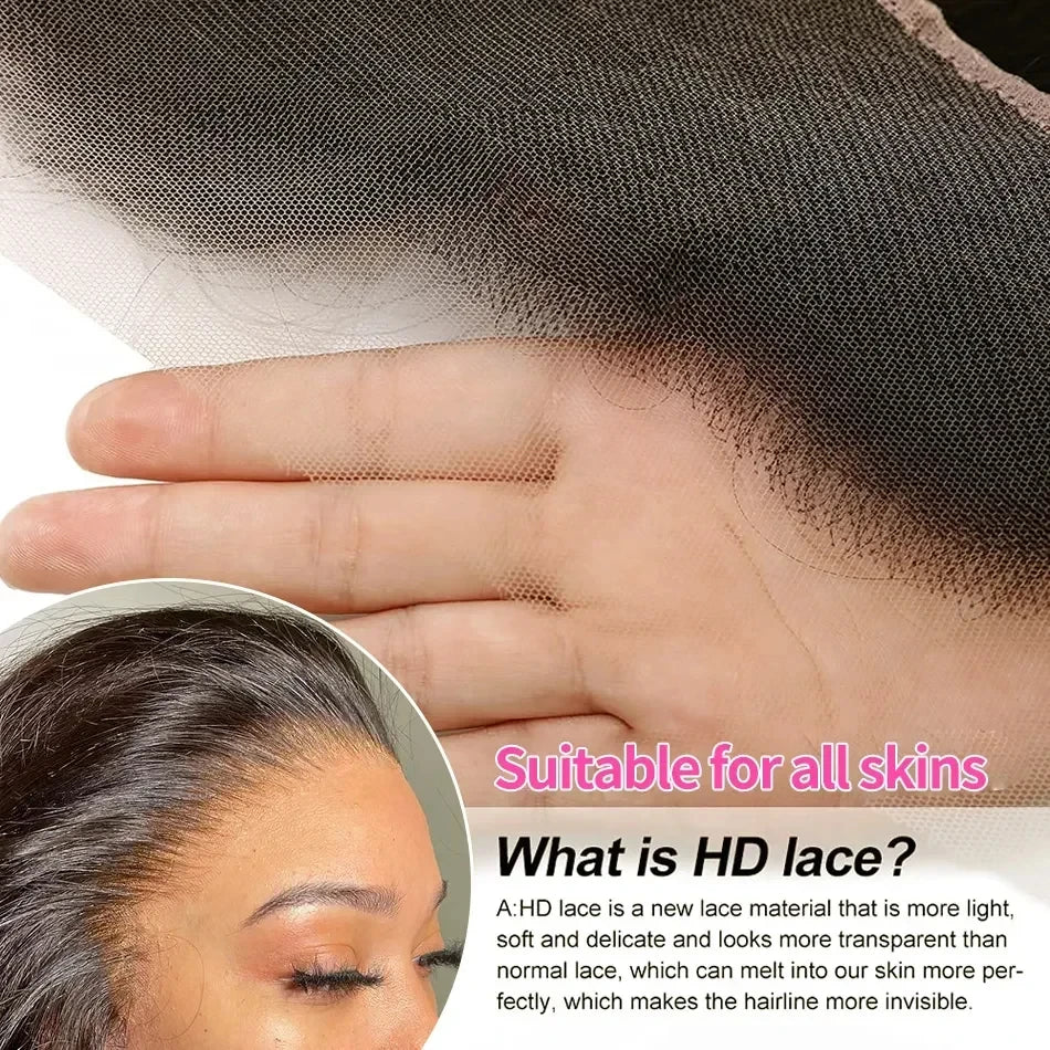 30 Inch 7x6 Glueless Brazilian Body Wave Lace Front Wig 13x6 HD Transparent Closure 250 Density Long Human Hair Wig