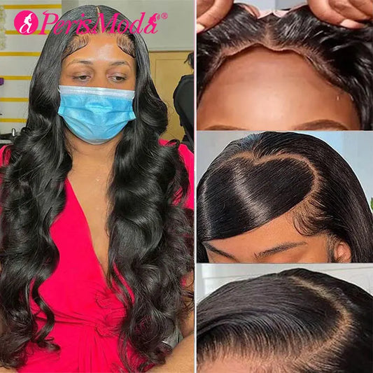 PerisModa 7x5 Glueless HD Pre Bleached Raw Body Wave Wig Human Hair Pre Plucked 100% Ready to Wear And Go with Adjustable Straps