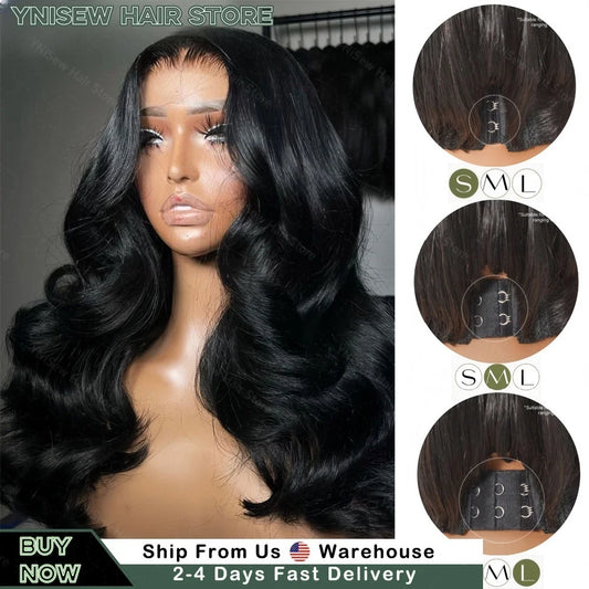 30 Inch 7x6 Glueless Brazilian Body Wave Lace Front Wig 13x6 HD Transparent Closure 250 Density Long Human Hair Wig