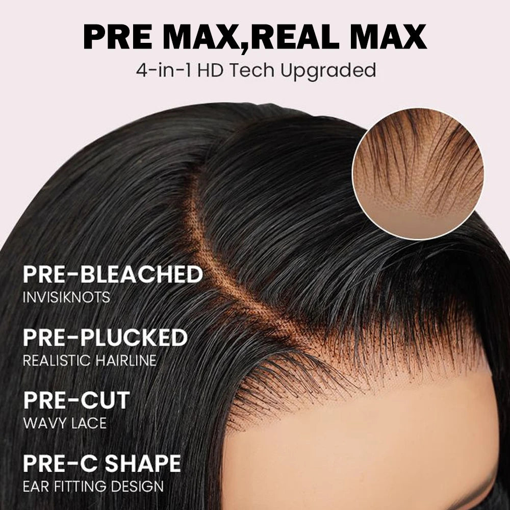 30 Inch 7x6 Glueless Brazilian Body Wave Lace Front Wig 13x6 HD Transparent Closure 250 Density Long Human Hair Wig