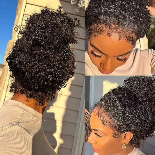 Deep Curly 360 Lace Front Wigs Human Hair With 4C Kinky Curly Edges 180% Density Glueless Pre Plucked Bleached Knots For Women
