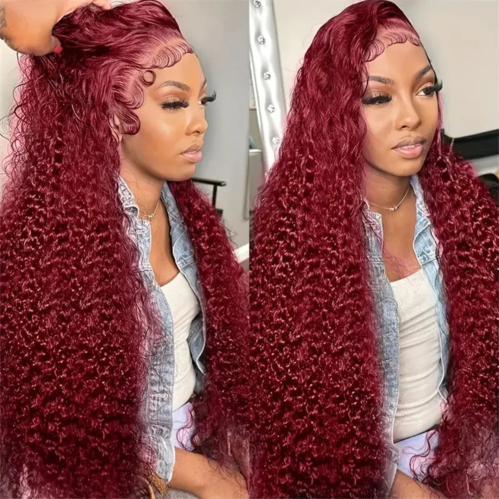 Burgundy 13x6 Hd Lace Frontal Human Hair Wig 13x4 Curly Wigs Deep Wave Frontal Wig Colored Red 99j Lace Front Wig Human Hair