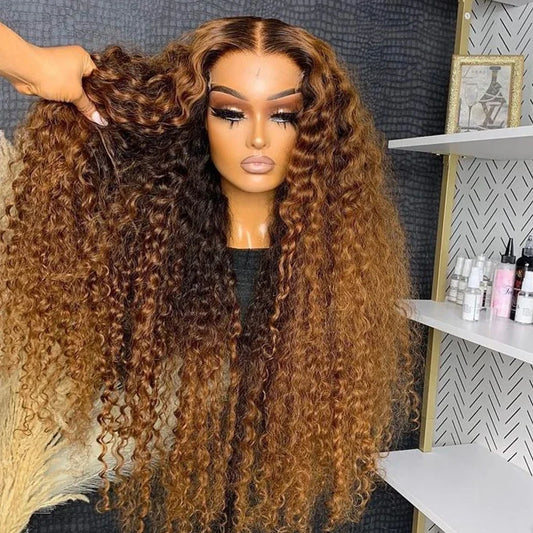 Curly Highlight Wig Human Hair 13x4 13x6 Hd Lace Frontal Wig 30 40 Inch Deep Water Wave Honey Blonde Lace Frontal Wigs For Woman