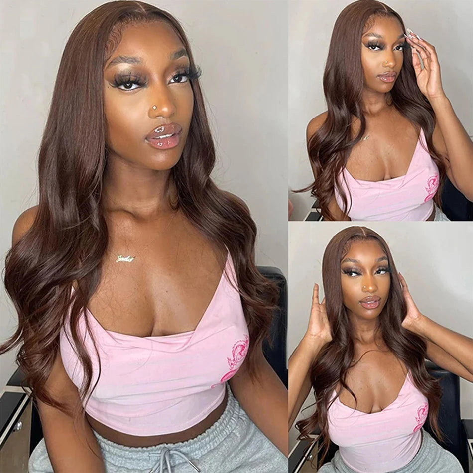 Chocolate Brown 13x4 Body Wave Lace Front Wig HD Transparent Swiss Lace 100% Remy Human Hair Pre Plucked Brazilian 13x6 Wig for Women