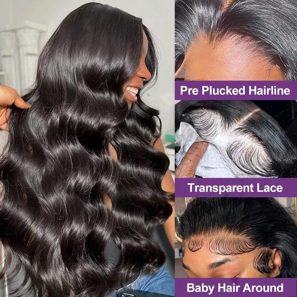 30 Inch 7x6 Glueless Brazilian Body Wave Lace Front Wig 13x6 HD Transparent Closure 250 Density Long Human Hair Wig