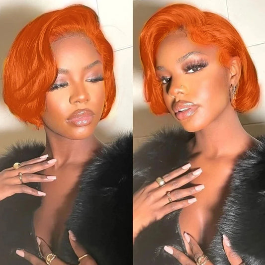 13x4 Frontal Lace Wig 8 Inch Natural Black 30-350 Density 150% Remy Human Hair Pixie Cut for Daily Party Use Short Eye Catching