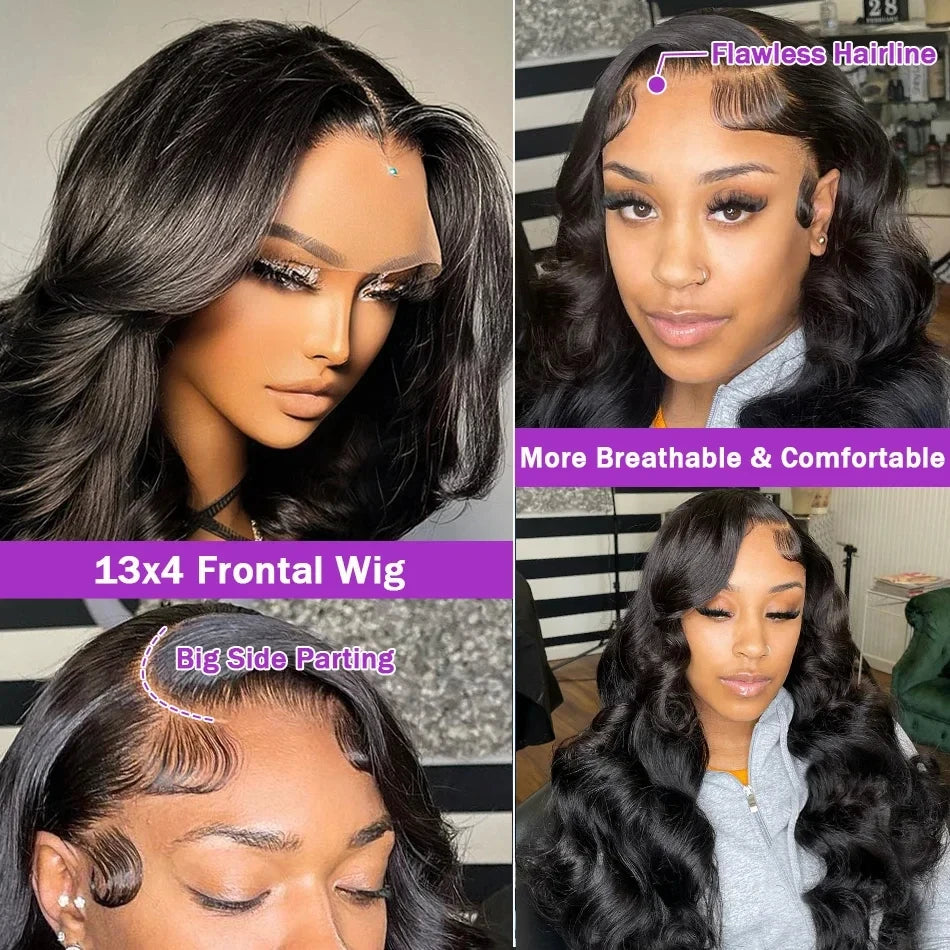 30 Inch 7x6 Glueless Brazilian Body Wave Lace Front Wig 13x6 HD Transparent Closure 250 Density Long Human Hair Wig