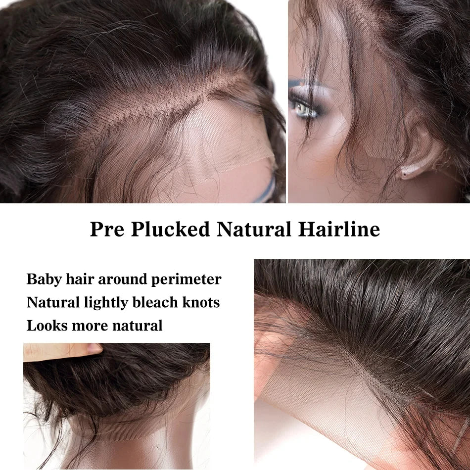 30 Inch 7x6 Glueless Brazilian Body Wave Lace Front Wig 13x6 HD Transparent Closure 250 Density Long Human Hair Wig