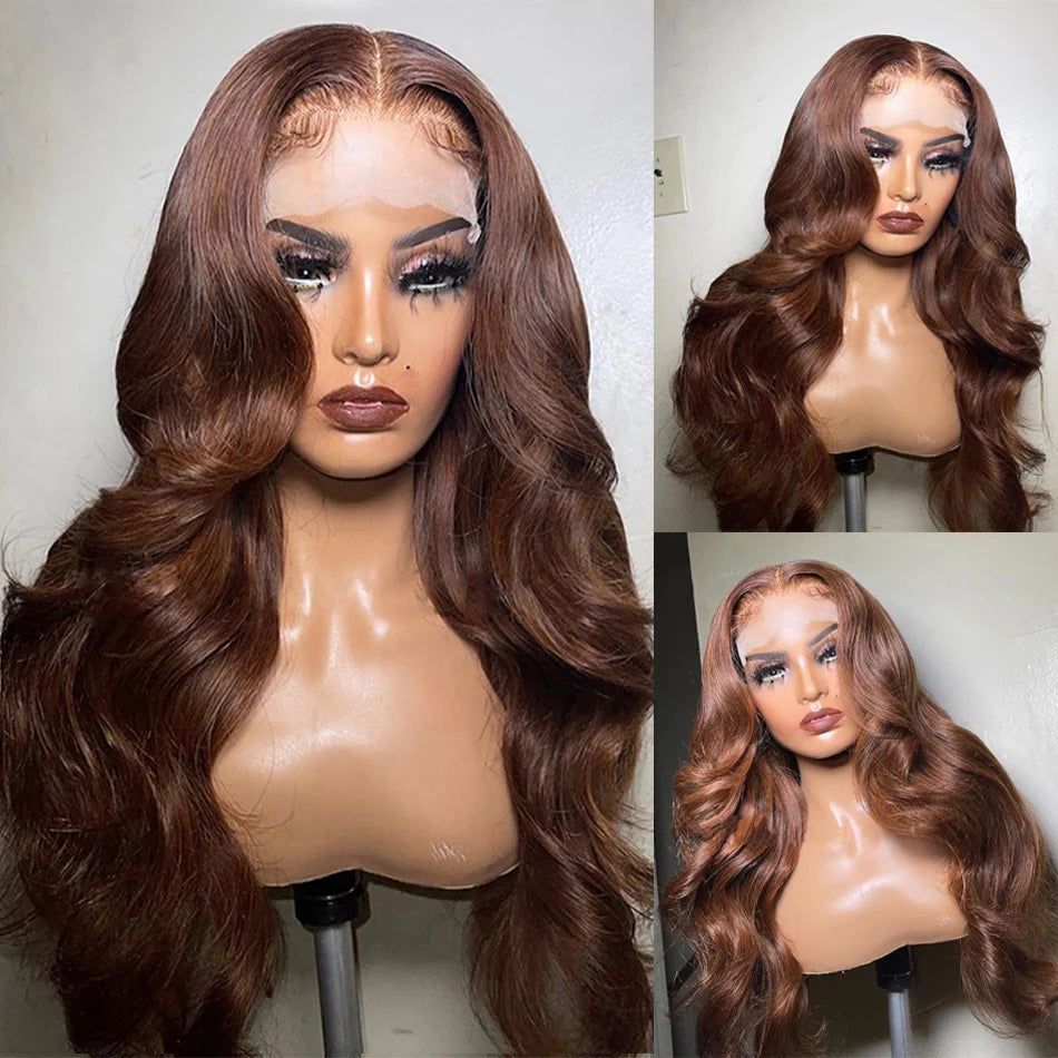 Chocolate Brown 13x4 Body Wave Lace Front Wig HD Transparent Swiss Lace 100% Remy Human Hair Pre Plucked Brazilian 13x6 Wig for Women