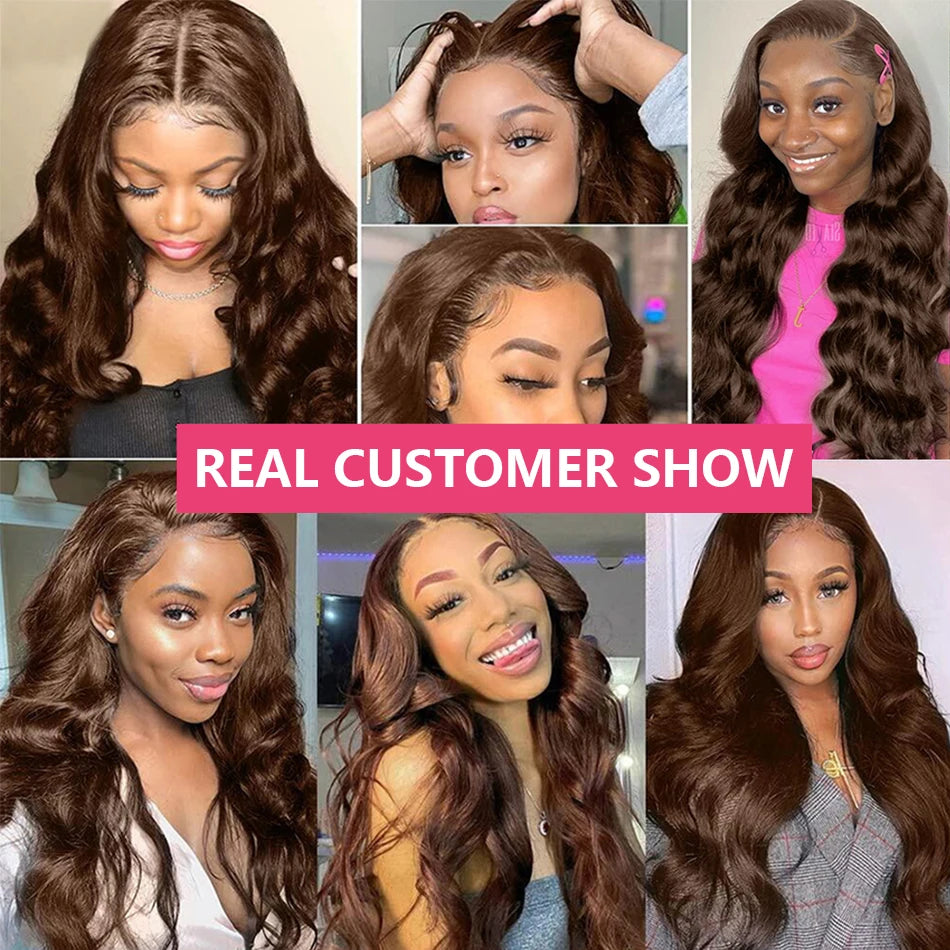 Chocolate Brown 13x4 Body Wave Lace Front Wig HD Transparent Swiss Lace 100% Remy Human Hair Pre Plucked Brazilian 13x6 Wig for Women