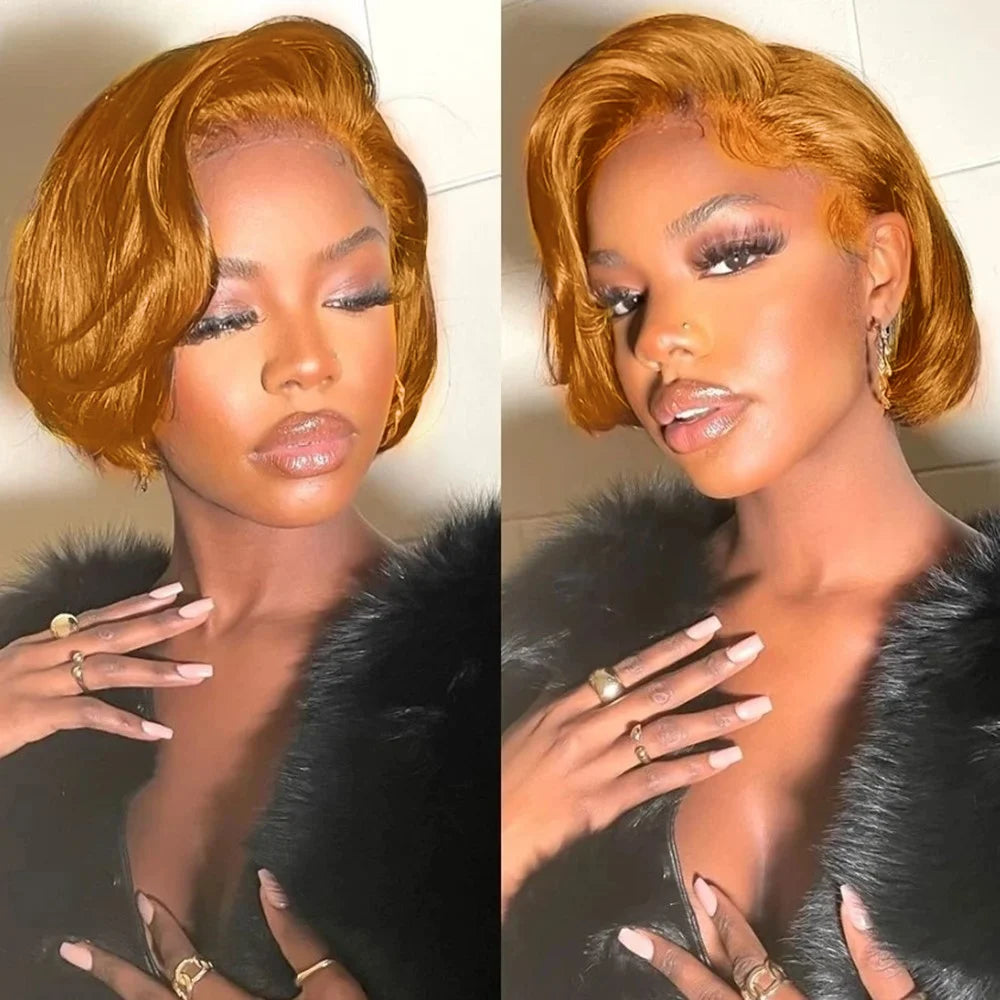 13x4 Frontal Lace Wig 8 Inch Natural Black 30-350 Density 150% Remy Human Hair Pixie Cut for Daily Party Use Short Eye Catching